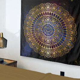 Elegant Gold op Dark Nebula Lotus Henna Mandala Wandkleed