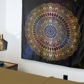 Elegant Gold op Dark Nebula Lotus Henna Mandala Wandkleed