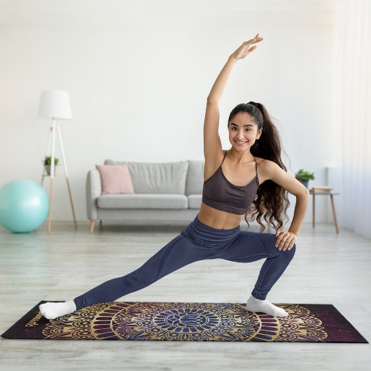 Elegant Gold op Dark Nebula Lotus Henna Mandala Yogamat
