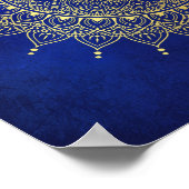 Elegant Gold op Deep Blue Floral Henna Mandala Art Poster (Hoek)