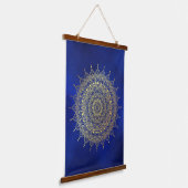 Elegant Gold op Deep Blue Floral Henna Mandala Hangend Wandkleed (Gebogen)
