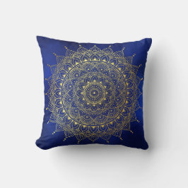 Elegant Gold op Deep Blue Floral Henna Mandala Kussen