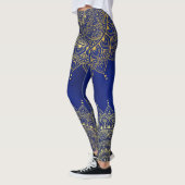 Elegant Gold op Deep Blue Floral Henna Mandala Leggings (Links)