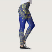Elegant Gold op Deep Blue Floral Henna Mandala Leggings (Rechts)