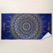 Elegant Gold op Deep Blue Floral Henna Mandala Strandlaken (Voorkant)