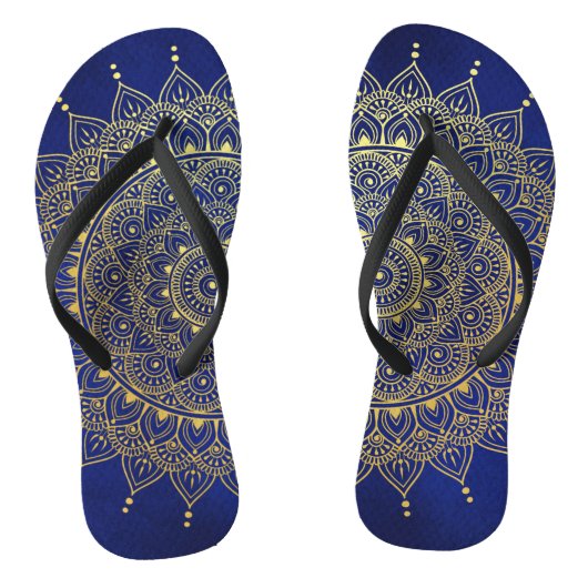 Elegant Gold op Deep Blue Floral Henna Mandala Teenslippers (Voetbed)
