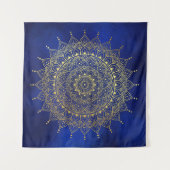 Elegant Gold op Deep Blue Floral Henna Mandala Wandkleed (Voorkant (horizontaal))