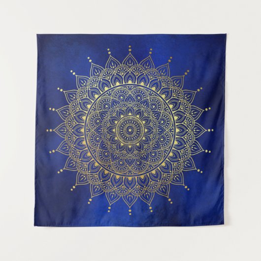 Elegant Gold op Deep Blue Floral Henna Mandala Wandkleed (Voorkant (horizontaal))