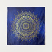 Elegant Gold op Deep Blue Floral Henna Mandala Wandkleed (Voorkant)
