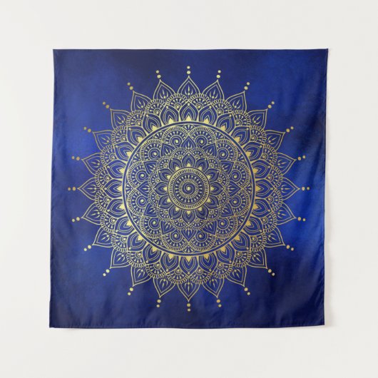 Elegant Gold op Deep Blue Floral Henna Mandala Wandkleed (Voorkant)