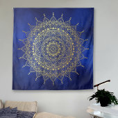 Elegant Gold op Deep Blue Floral Henna Mandala Wandkleed