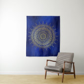 Elegant Gold op Deep Blue Floral Henna Mandala Wandkleed (In situ)