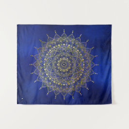 Elegant Gold op Deep Blue Floral Henna Mandala Wandkleed