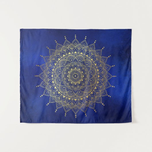 Elegant Gold op Deep Blue Floral Henna Mandala Wandkleed (Voorkant (horizontaal))