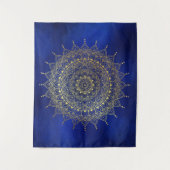 Elegant Gold op Deep Blue Floral Henna Mandala Wandkleed (Voorkant)
