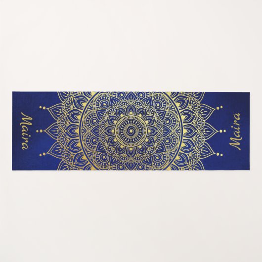 Elegant Gold op Deep Blue Floral Henna Mandala Yogamat (Voorkant (horizontaal))