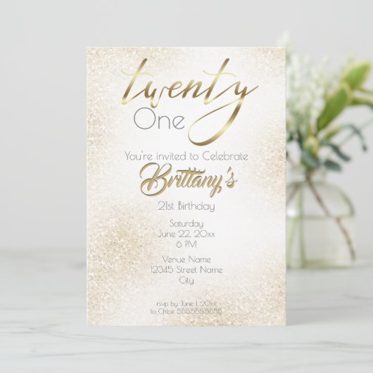 Elegant Gold op Gold Glitter en Calligrafie 21st Kaart (Staand voorkant)