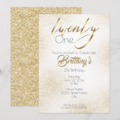 Elegant Gold op Gold Glitter en Calligrafie 21st Kaart (Voorkant / Achterkant)