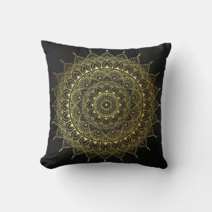Elegant Gold op Soft Black Floral Henna Mandala Kussen