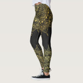 Elegant Gold op Soft Black Floral Henna Mandala Leggings (Links)