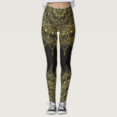 Elegant Gold op Soft Black Floral Henna Mandala Leggings (Voorkant)