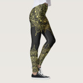 Elegant Gold op Soft Black Floral Henna Mandala Leggings (Rechts)