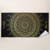 Elegant Gold op Soft Black Floral Henna Mandala Strandlaken (Voorkant)