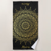 Elegant Gold op Soft Black Floral Henna Mandala Strandlaken (Voorkant)