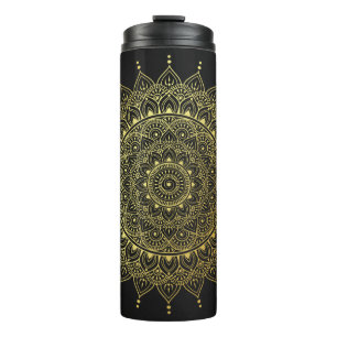 Elegant Gold op Soft Black Floral Henna Mandala Thermosbeker
