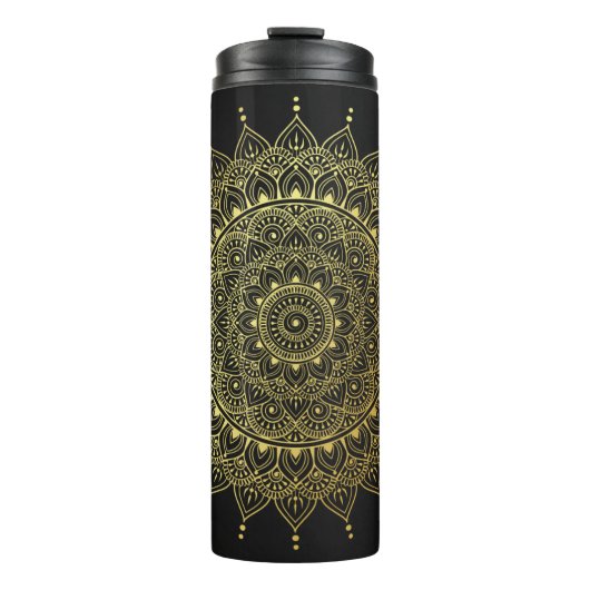 Elegant Gold op Soft Black Floral Henna Mandala Thermosbeker (Voorkant)