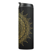 Elegant Gold op Soft Black Floral Henna Mandala Thermosbeker (Geroteerd rechts)