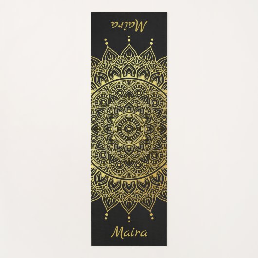 Elegant Gold op Soft Black Floral Henna Mandala Yogamat (Voorkant)
