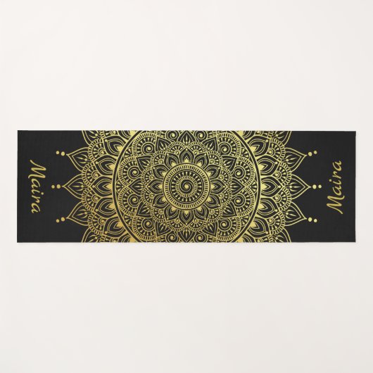 Elegant Gold op Soft Black Floral Henna Mandala Yogamat (Voorkant (horizontaal))