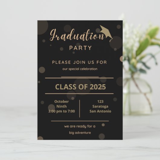 Elegant Gold op uitnodiging van de Black Gradupart (Staand voorkant)