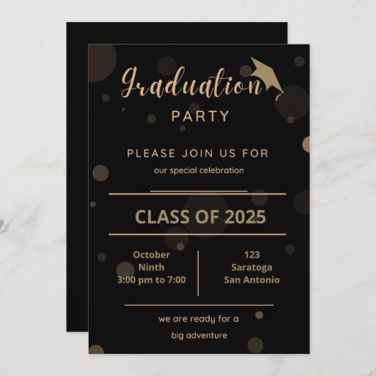 Elegant Gold op uitnodiging van de Black Gradupart (Voorkant / Achterkant)