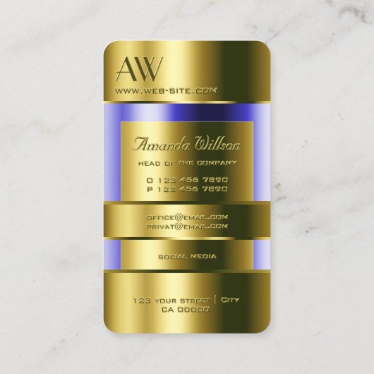 Elegant Gold Optic Blue Fluids 3D Monogram Visitekaartje (Achterkant)