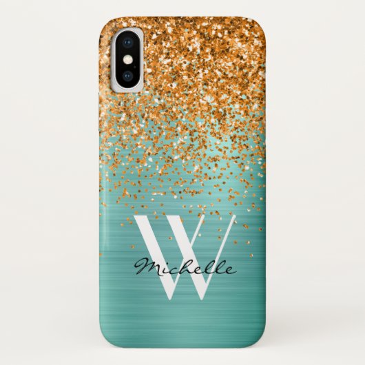 Elegant Gold Oranje Blauwgroen meisje Glitter Mono Case-Mate iPhone Case (Achterkant)