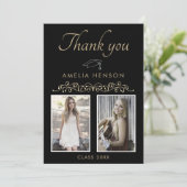 Elegant Gold Ornament 2 Foto Afstuderen Bedankkaart (Staand voorkant)