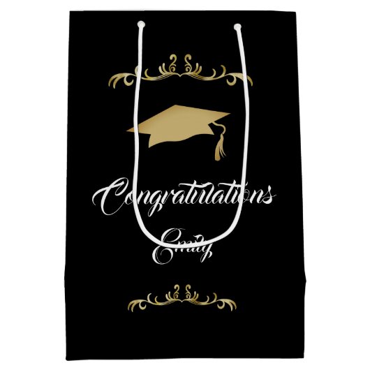 Elegant Gold Ornament Afstuderen Medium Cadeauzakje (Achterkant)