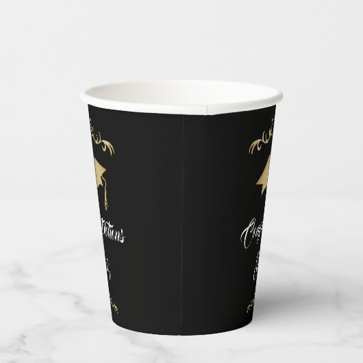 Elegant Gold Ornament Afstuderen Papieren Bekers (Rechts)