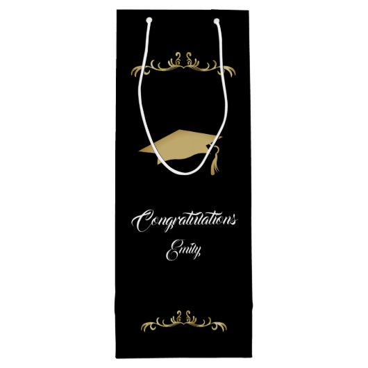 Elegant Gold Ornament Afstuderen Wijn Cadeautas (Achterkant)