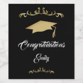 Elegant Gold Ornament Afstuderen Wijn Etiket (Enkel label)