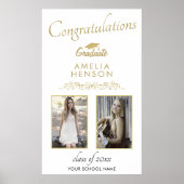 Elegant Gold Ornament Gefeliciteerd 2 Foto Afstude Poster (Voorkant)