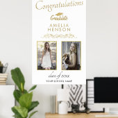 Elegant Gold Ornament Gefeliciteerd 2 Foto Afstude Poster (Thuiskantoor)