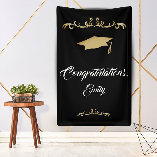 Elegant Gold Ornament Gefeliciteerd Afstuderen Spandoek