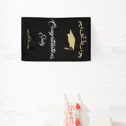 Elegant Gold Ornament Gefeliciteerd Afstuderen Spandoek (Insitu)