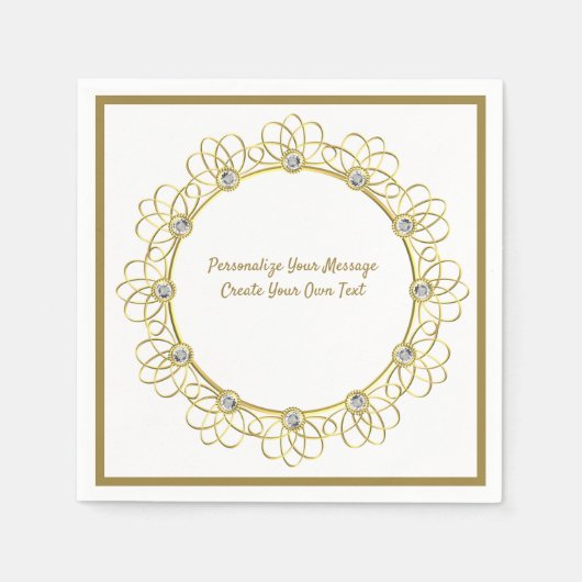 Elegant Gold Ornamental Border Diamonds Servet (Voorkant)