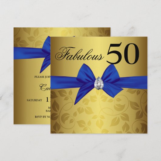 Elegant Gold Ornamental Bow Gem Fabulous 50 Kaart (Voorkant / Achterkant)