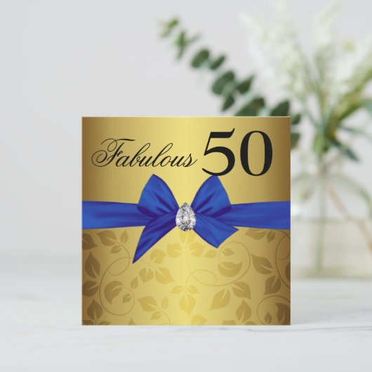 Elegant Gold Ornamental Bow Gem Fabulous 50 Kaart (Staand voorkant)