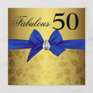 Elegant Gold Ornamental Bow Gem Fabulous 50 Kaart